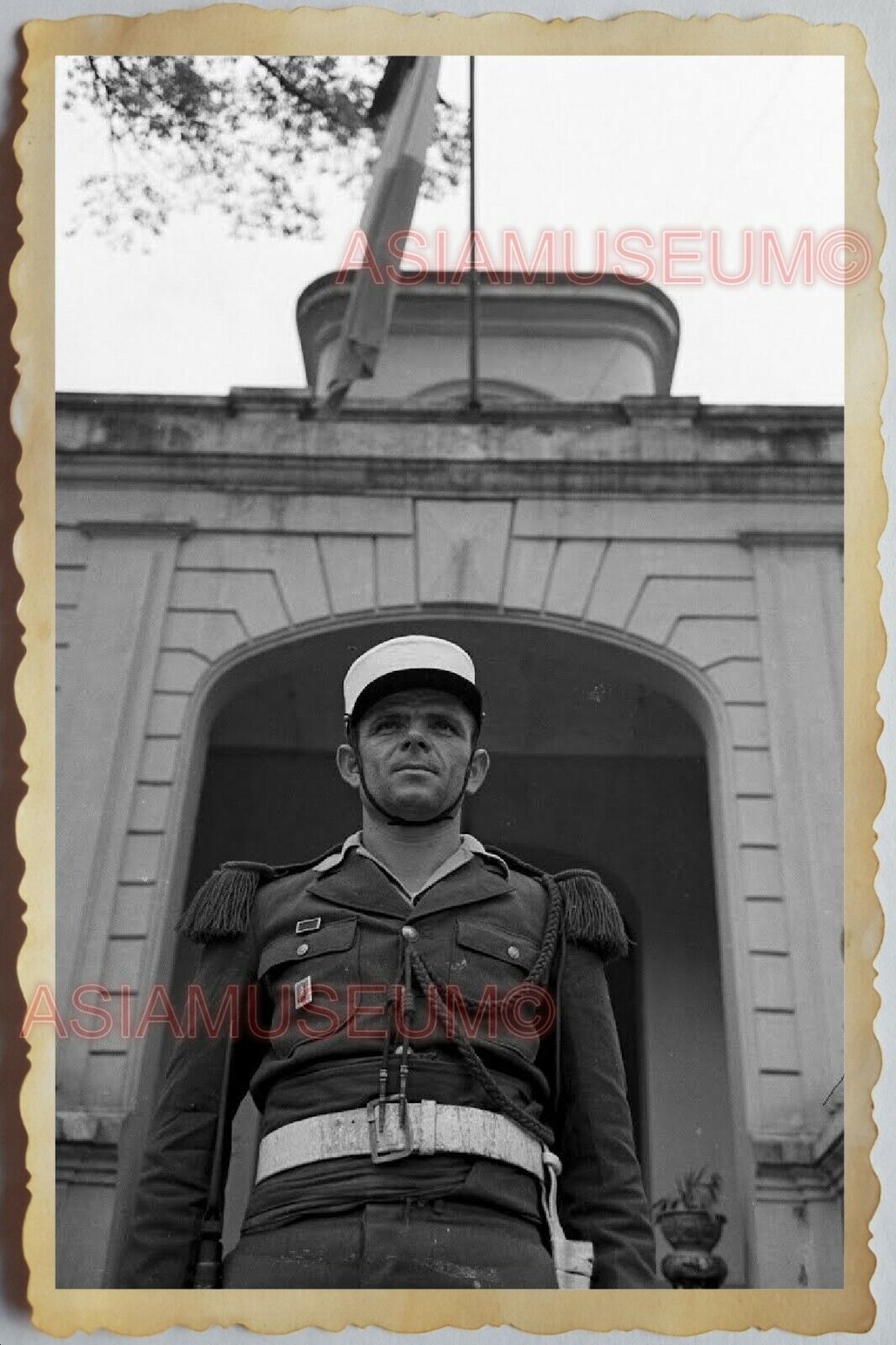 50s Vietnam SAIGON FRENCH FRANCE ARMY SOLDIER FLAG UNIFORM  Vintage Photo #907