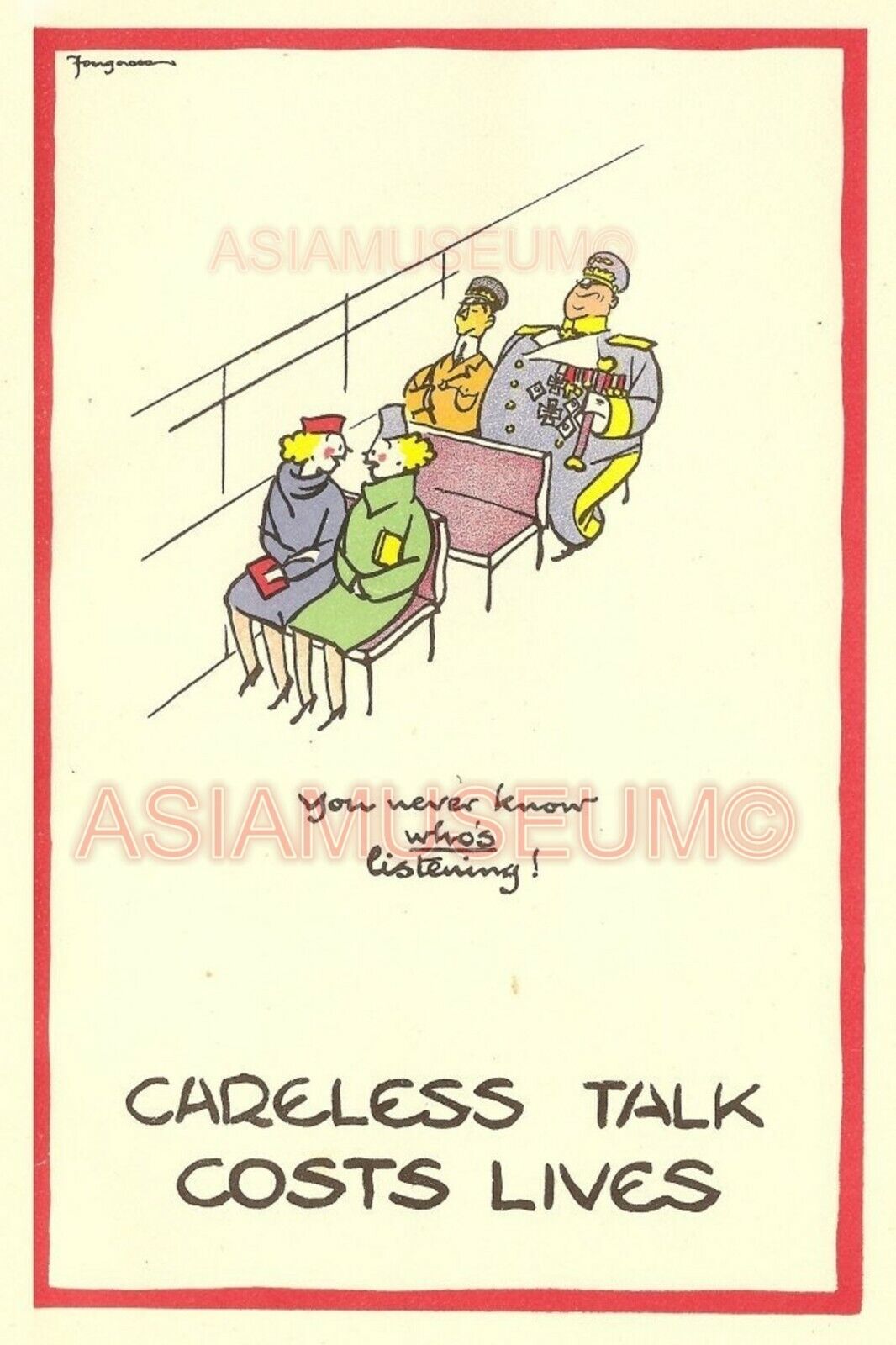 1941 WW2 USA AMERICA CARELESS TALKCOSTS LIVES BUY WOMEN LADY PROPAGANDA Postcard