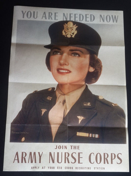 1943 WW2 USA AMERICA WOMEN ARMY NURSE CORP WAR SOLDIER FLAG PROPAGANDA POSTER