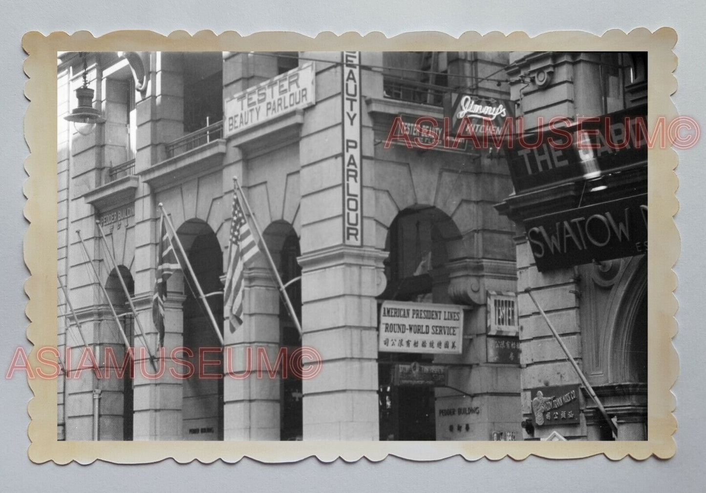 PEDDER STREET BUILDING AMERICA BRITISH FLAG VINTAGE Hong Kong Photo 16351 香港旧照片