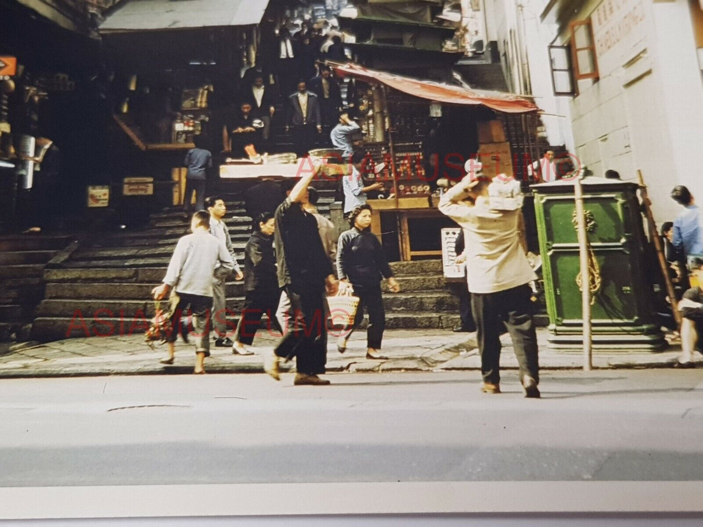 50s Pottinger Street Central Step Street Sign Shop Hong Kong Photo Postcard RPPC