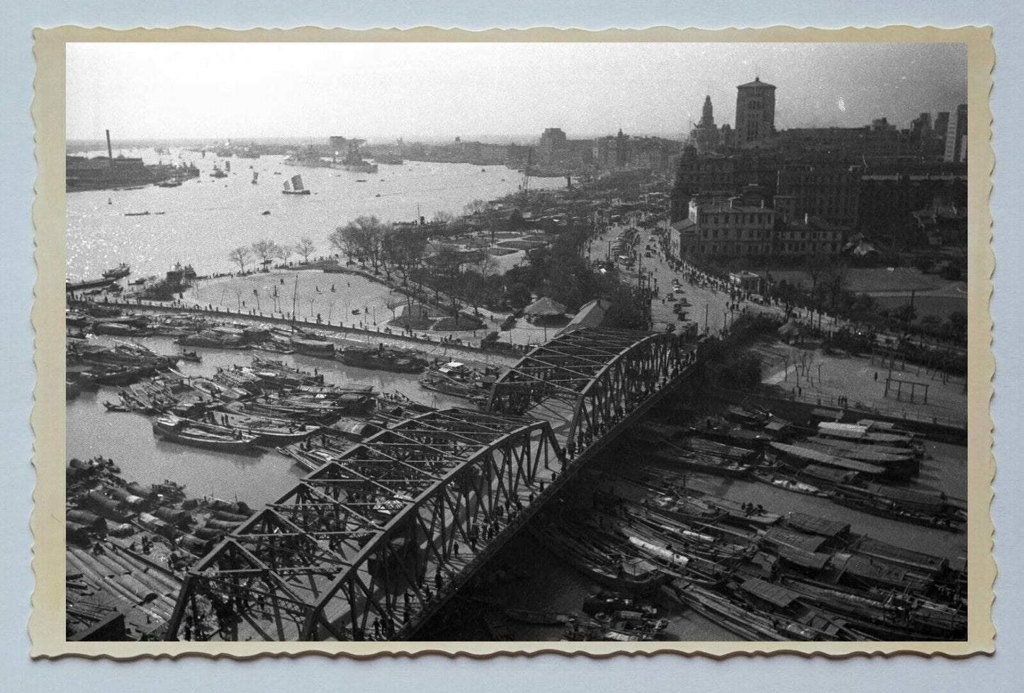 THE BUND SAMPAN AERIAL VIEW BOAT DOCK Vintage China Shanghai Photo 中国上海老照片 #108