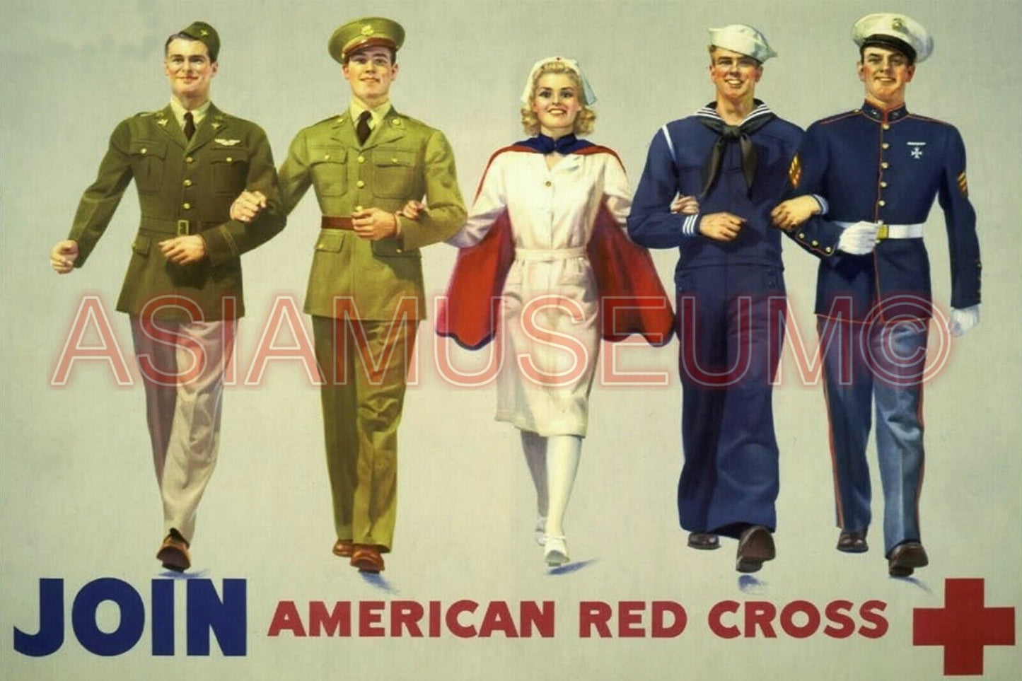 1942 WW2 USA AMERICA RED CROSS NURSE NAVY SAILOR WAR CAPTAIN PROPAGANDA Postcard