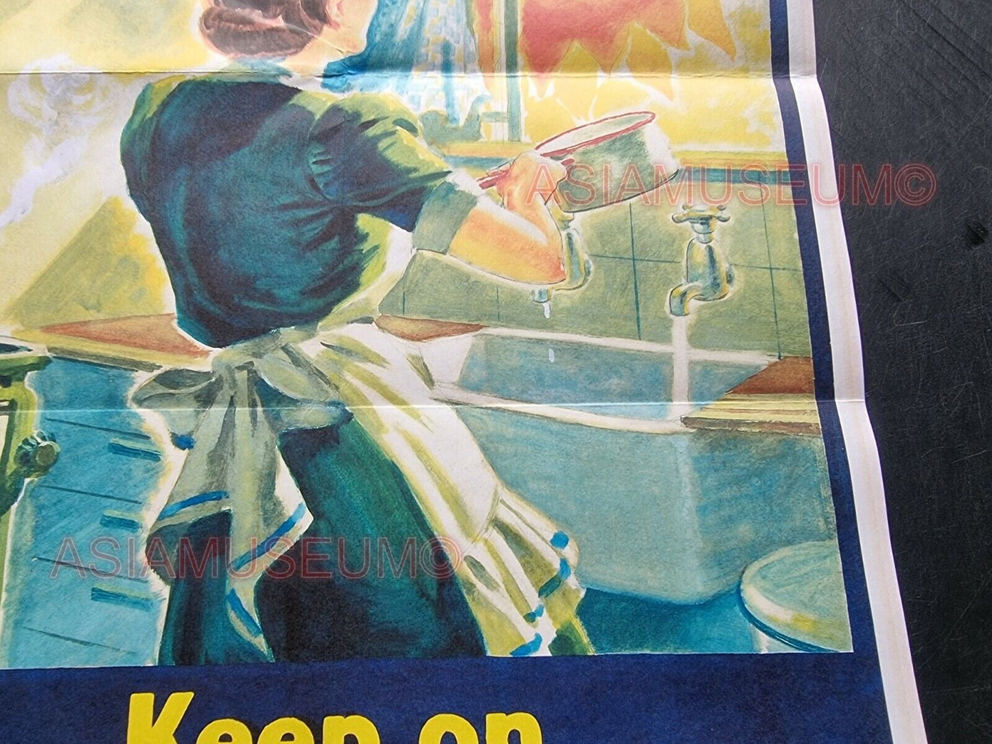 1944 WW2 USA AMERICA WOMEN LADY SAVING COAL ENERGY FOR WAR GAS PROPAGANDA POSTER