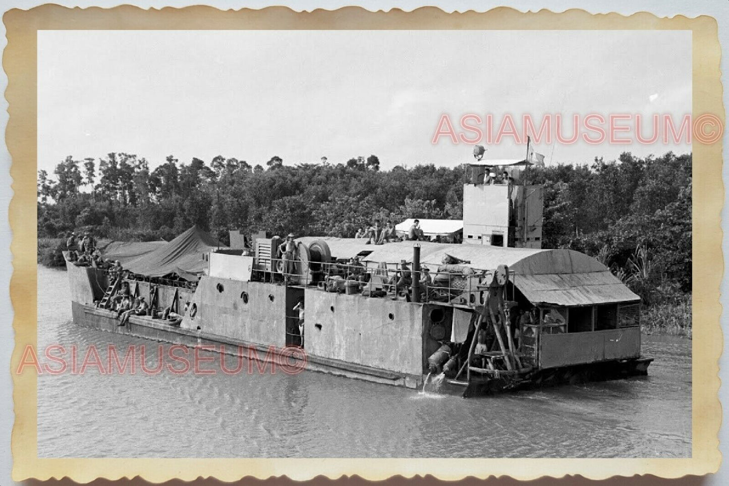 1940s WW2 Vietnam Ho Chi Minh Saigon Mekong River Cargo Ship Vintage Photo #605