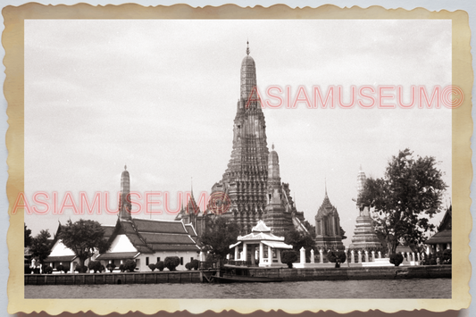 50s THAILAND BANGKOK WAT ARUN TEMPLE CHAO PHRAYA RIVER BOAT Vintage Photo 39763