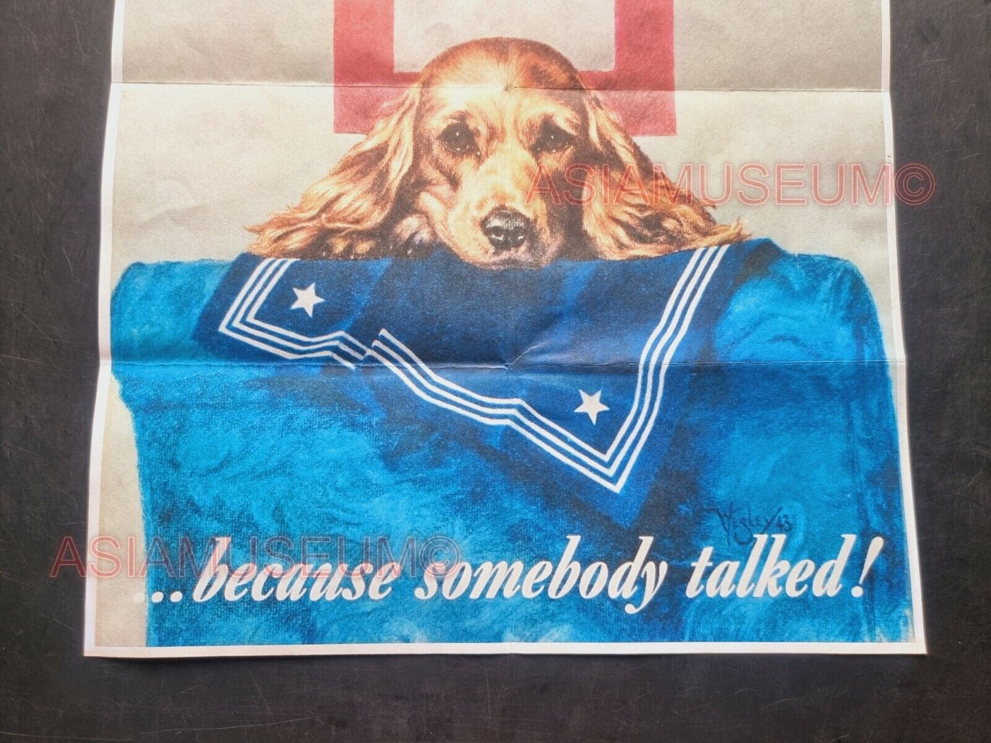 1939 WW2 USA AMERICA LOOSE TALK COSTS LIFE SERVICE DOG WAR SPY PROPAGANDA POSTER