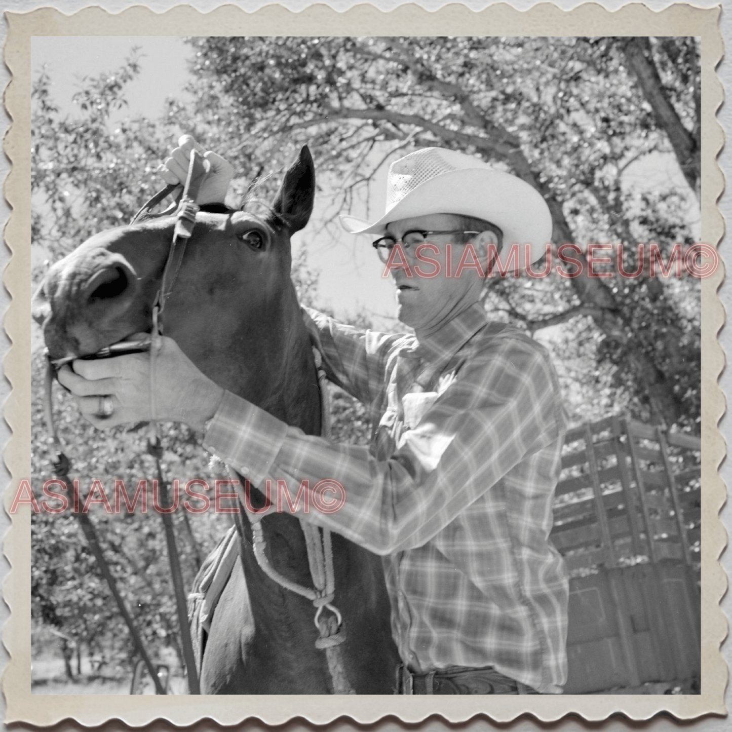 50s AUGUSTA KRONE RANCH COWBOY MAN HORSE VINTAGE OLD USA AMERICA Photo S9506