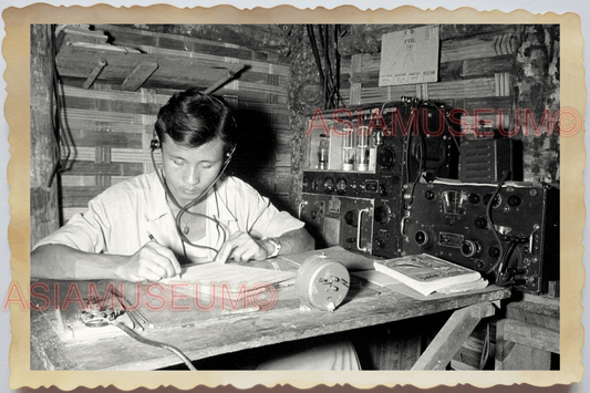 40s WW2 Vietnam INDOCHINA WAR MILITARY BASE RADIO PHONE WAR Vintage Photo 29869