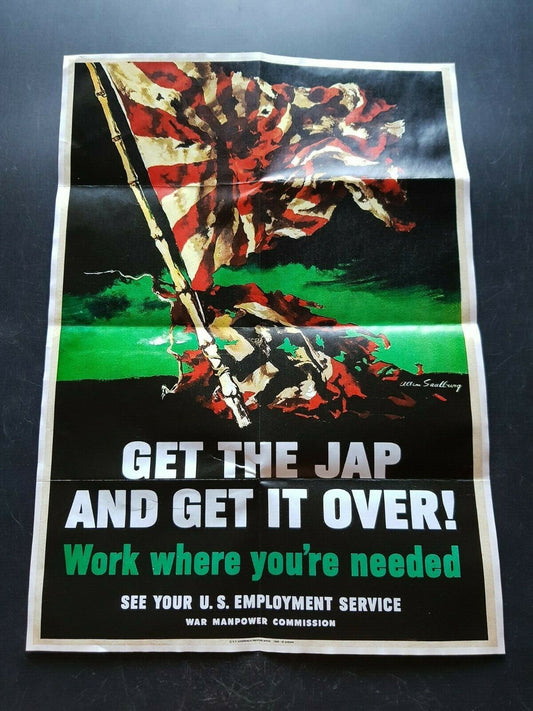 1943 WW2 AMERICA JAPAN PACIFIC WAR BATTLE FLAG PEARL HARBOR PROPAGANDA POSTER