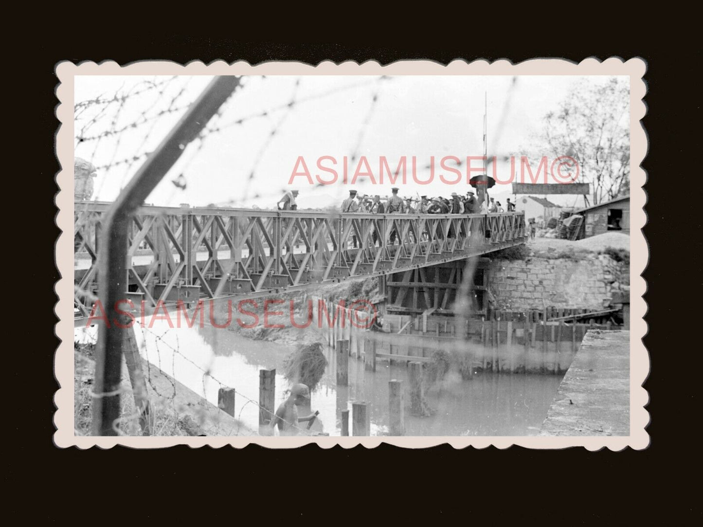 1940's Sham Chun River Bridge Lo Wu Immigration Hong Kong Photograph 香港旧照片 #3113