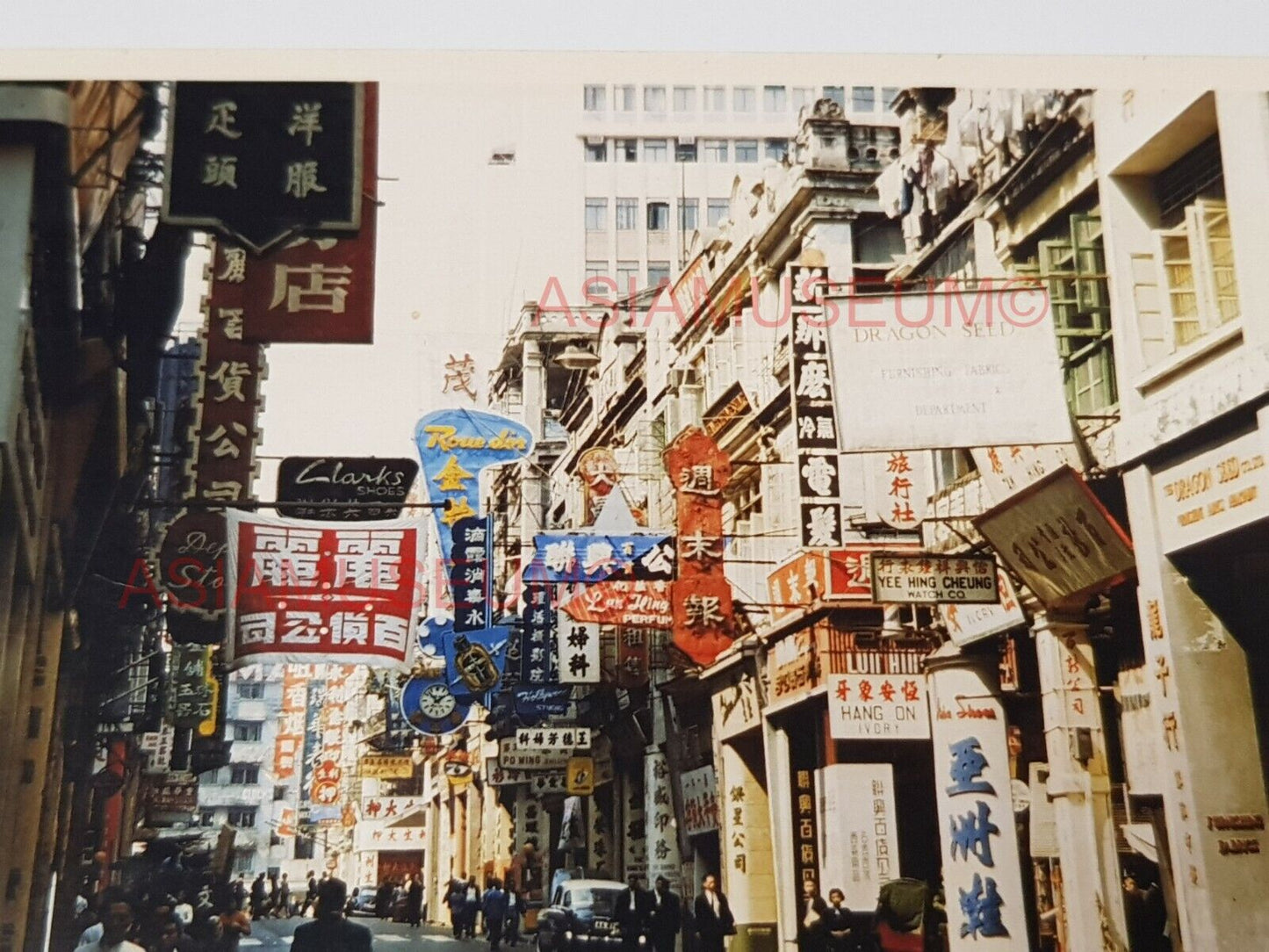 50s Des Voeux Road Shop Street Scene Car Scooter Hong Kong Photo Postcard RPPC