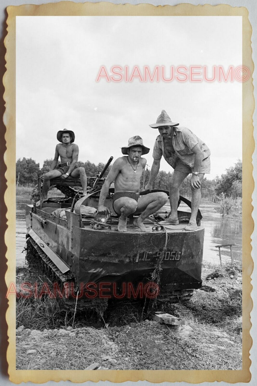 60s Vietnam War ARMY JUNGLE BOAT RIVER SOLDIER TOPLESS MAN  Vintage Photo 1137