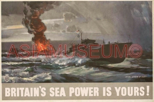 1943 WW2 USA BRITAIN BRITISH SEA BATTLE POWER WARSHIP BOMBER PROPAGANDA Postcard