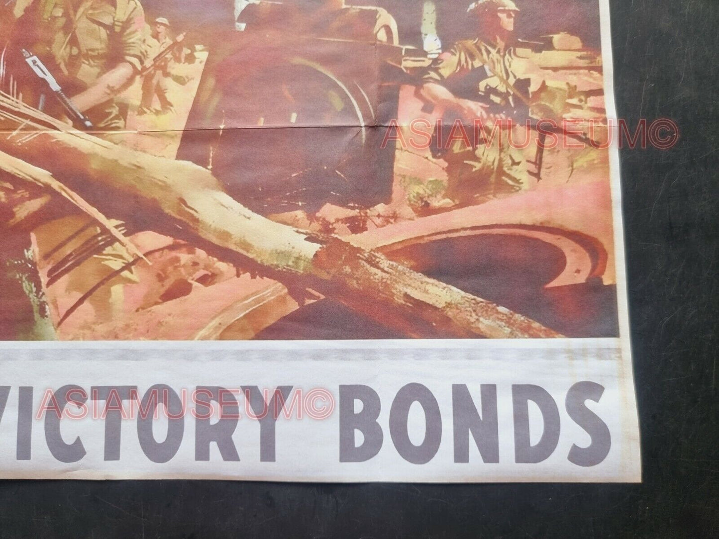 1943 WW2 USA AMERICA BUY WAR VICTORY BONDS BATTLE ARMY CANNON  PROPAGANDA POSTER