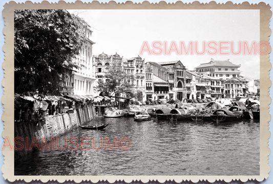 WW2 River Boat Quay Street Stall Building Temple Pier B&W Singapore Photo 29591