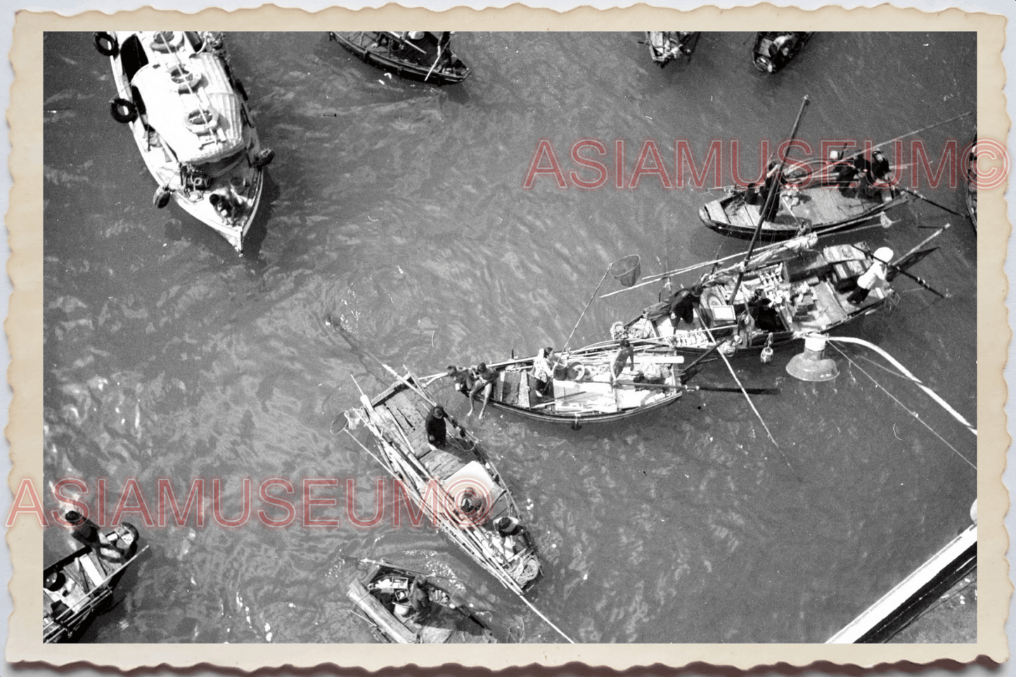 50s PHILIPPINES MANILA AERIAL VIEW BOAT HOUSE WOMEN COOKING Vintage Photo 28920