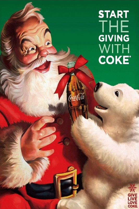 1950s Christmas Xmas Santa Claus Soft Drink Coke Polar Bear Vintage Postcard #80