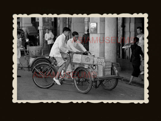 1940s SHOP BUILDING STREET TRISHAW RICKSHAW CAR Vintage Hong Kong Photo #1735