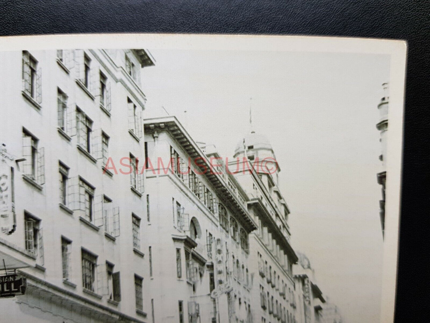 Car Bus America Building Queen's Road  Hong Kong Photo b&w Postcard RPPC 1590