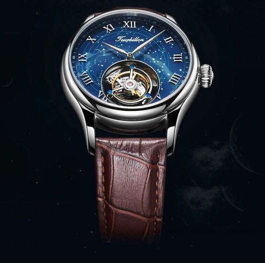 CONSTELLATION ASTROLOGY Authentic Flying TOURBILLON Leather CLASSIC MEN WATCH