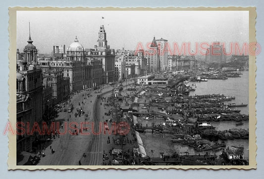 1940s Aerial City View THE BUND BOAT Vintage China Shanghai Photo #3304 中国上海老照片