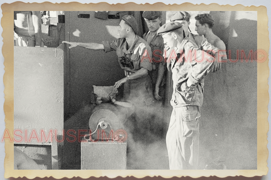 40s WW2 Vietnam FRENCH ARMY MACHINERY SOLDIER ii TOPLESS MEN Vintage Photo 26154