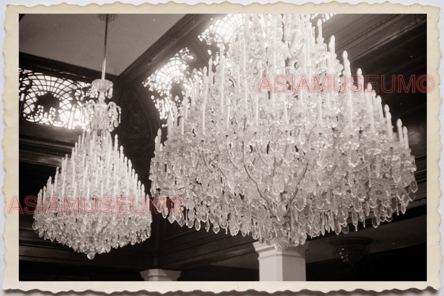 50s PHILIPPINES MANILA STREET SCENE Hotel Lobby Chandelier Vintage Photo 26280