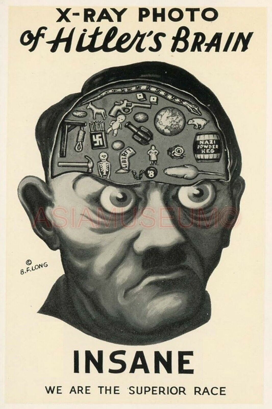 1941 WWii USA AMERICA COMIC D-DAY COMIC X-RAY BRAIN INSANE PROPAGANDA Postcard