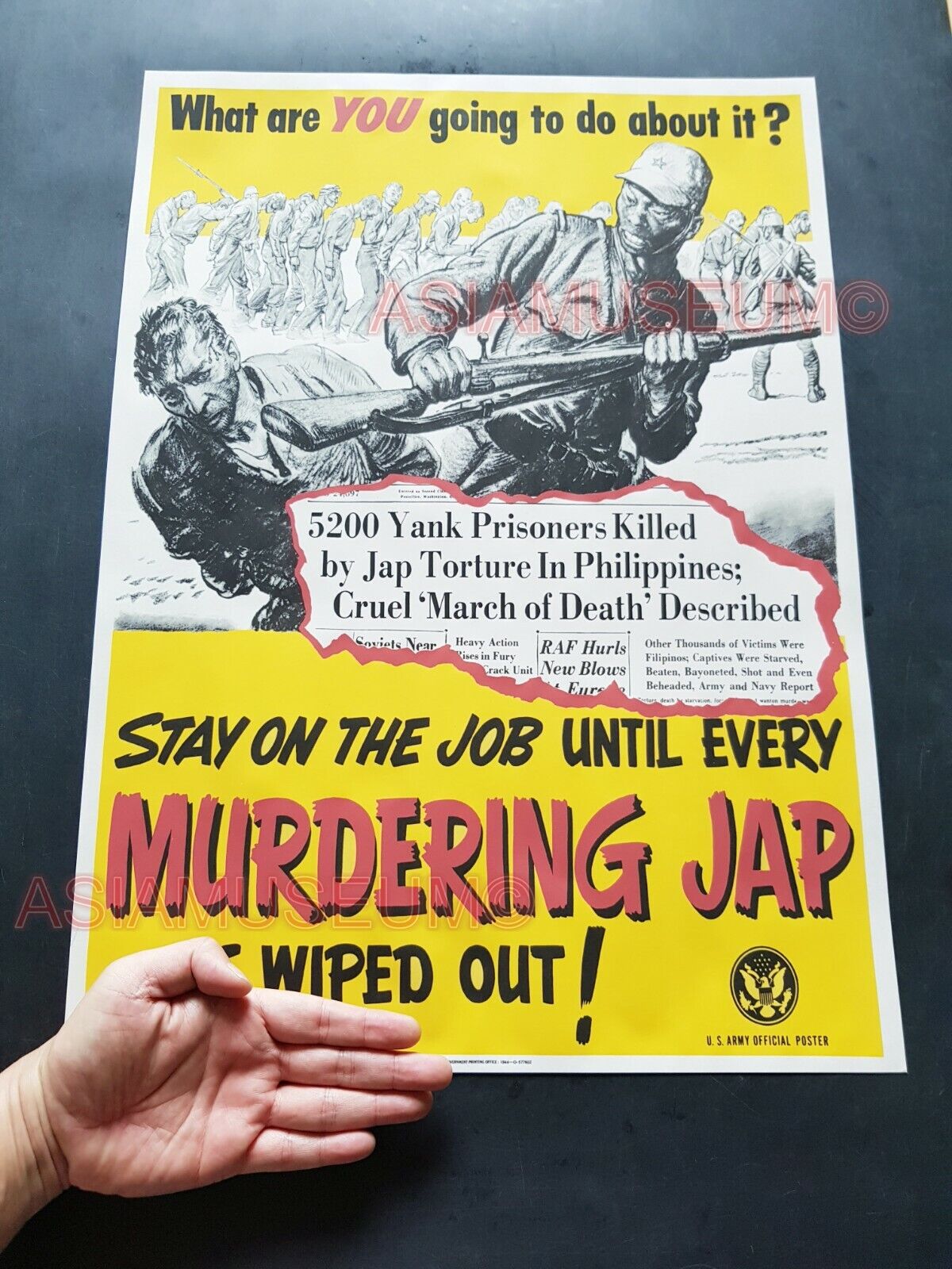 1943 USA JAPAN ARMY SOLDIER BATAAN DEATH MARCH PHILIPPINES WAR PROPAGANDA POSTER