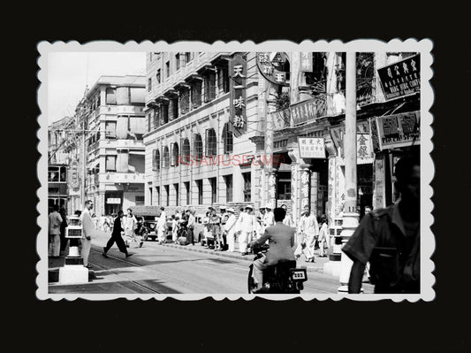 50s Street Motorbike Car Double Decker Bus Road Sign Vintage Hong Kong Photo 640