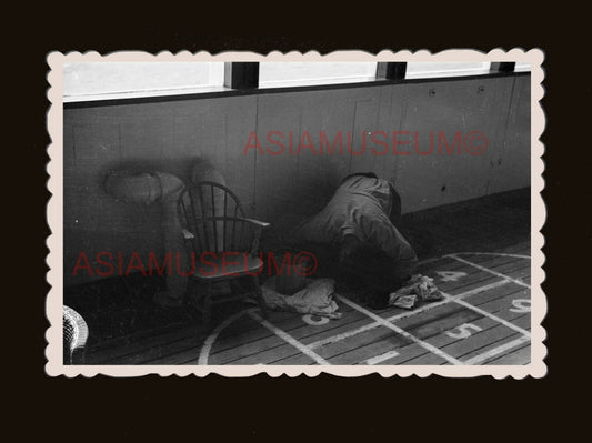 Man Cleaning Ship Deck Ferry Harbor Vintage B&W Hong Kong Photograph 香港旧照片 #2674