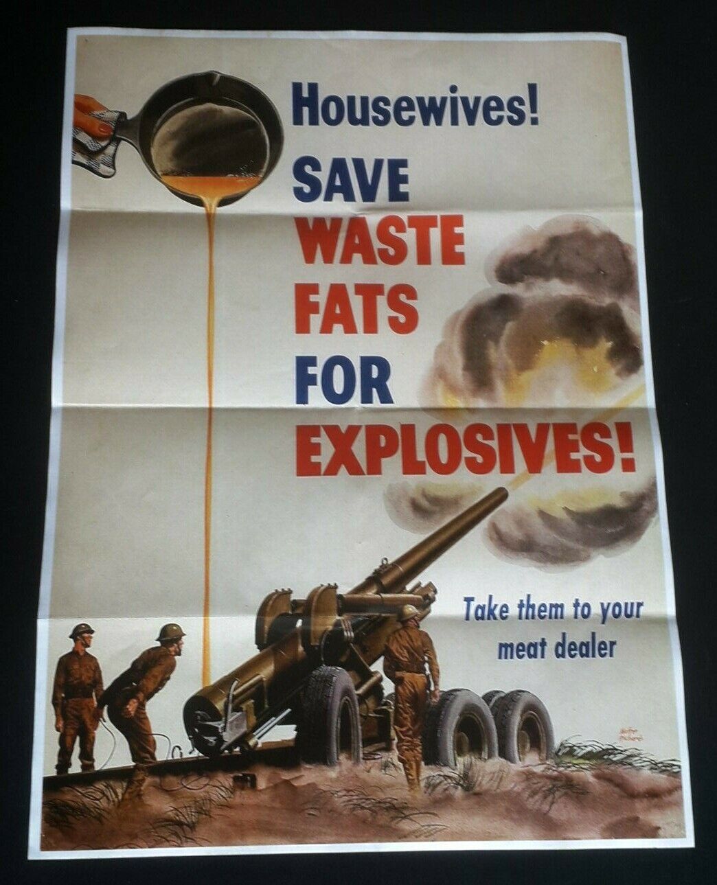 1943 WW2 USA AMERICA ANTI AIRCRAFT TANK GUN HOUSEWIVES FAT WAR PROPAGANDA POSTER