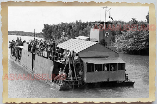 50s Vietnam SAIGON MEKONG RIVER ARMY SOLDIER SHIP FERRY FLAG Vintage Photo 1406