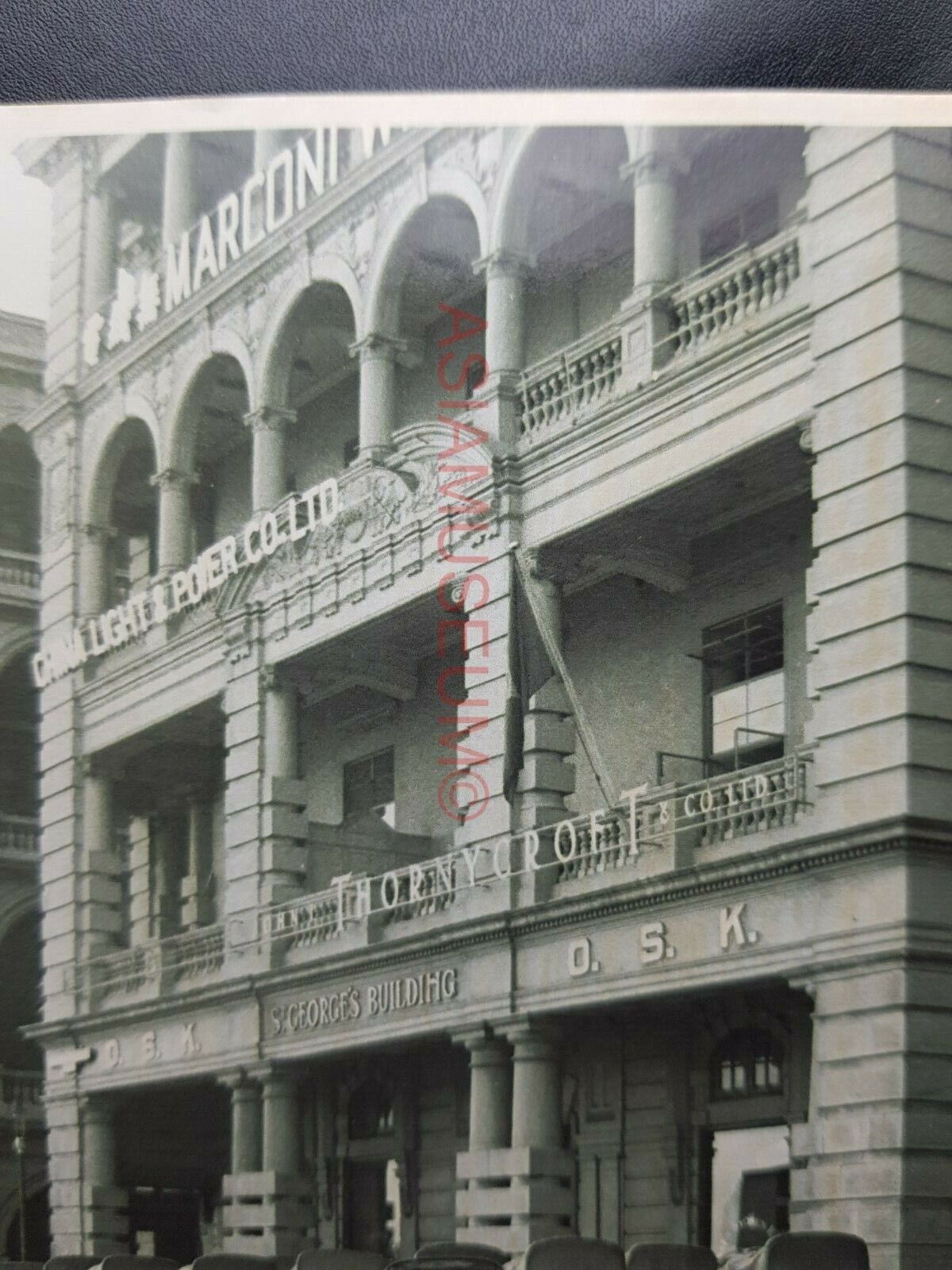 St George Building Rickshaw Connaught Vintage B&W Hong Kong Photo Postcard RPPC