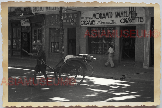 40s Vietnam HANOI STREET CIGAR SHOP RICKSHAW BICYCLE MAN OLD Vintage Photo 04344