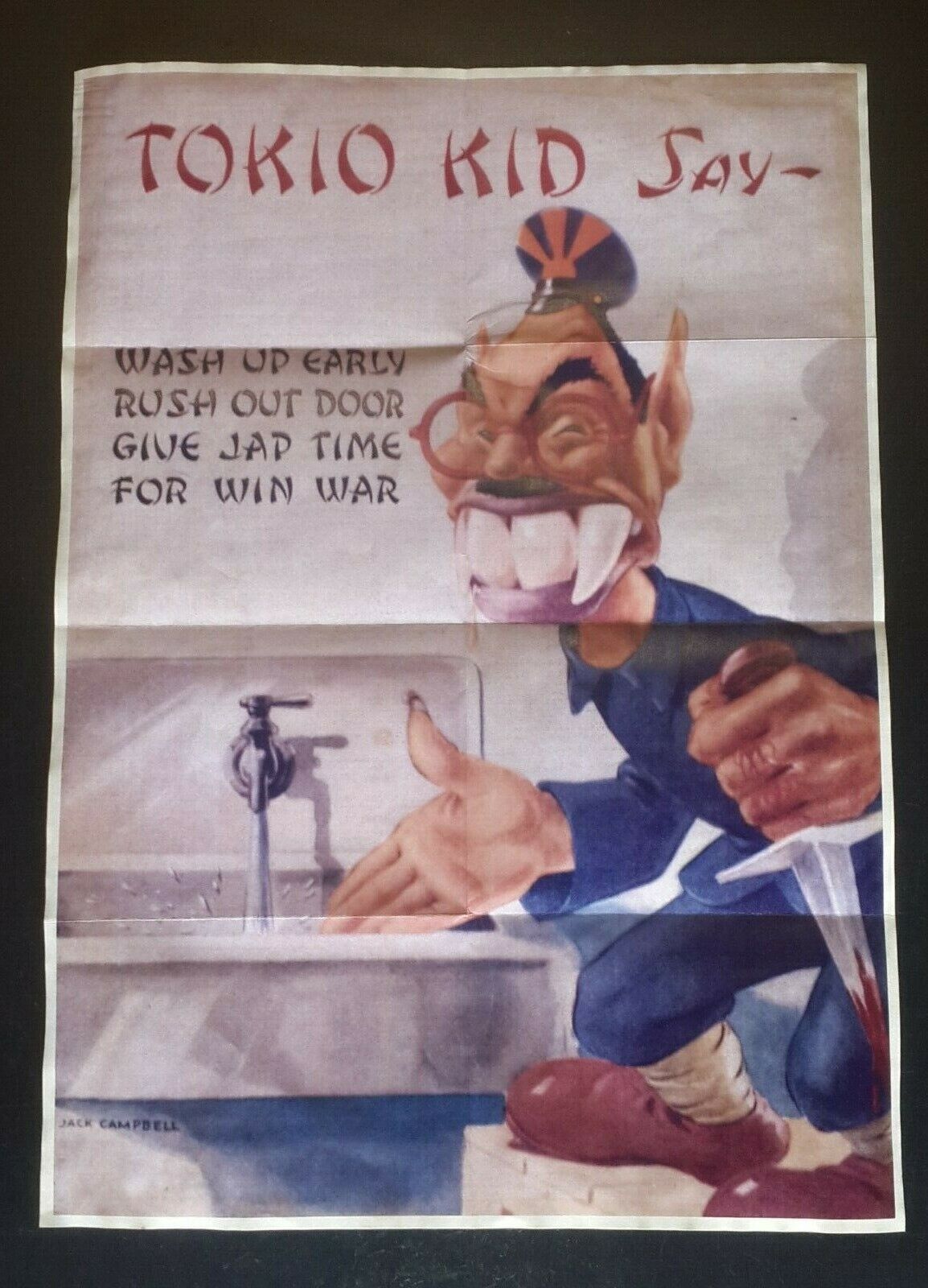 1944 WW2 USA AMERICA ANTI JAPAN TOKIO TOKYO KID KNIFE FLAG WAR PROPAGANDA POSTER