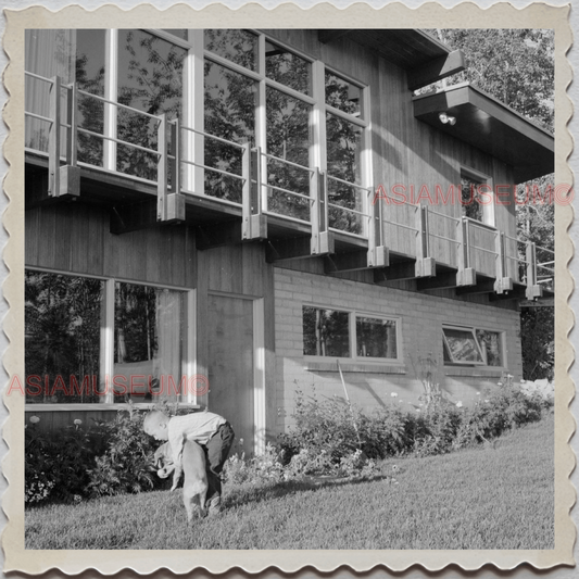 50s FAIRBANKS NORTH STAR BOROUGH ALASKA BOY DOG HOUSE VINTAGE USA Photo 7790