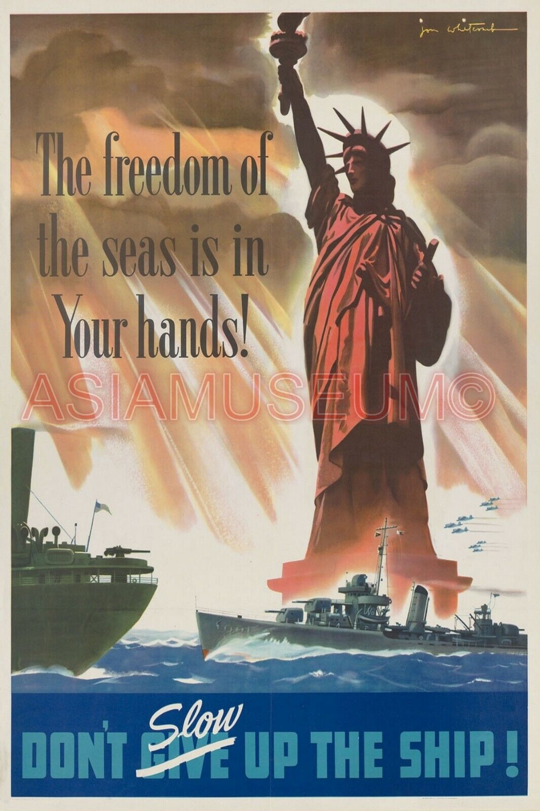 1944 WW2 USA AMERICA STATUE OF LIBERTY WARSHIP BATTLESHIP PROPAGANDA Postcard