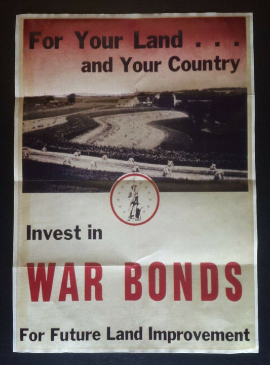 1942 WW2 USA AMERICA BUY WAR BOND LAND DEVELOPMENT IMPROVEMENT PROPAGANDA POSTER