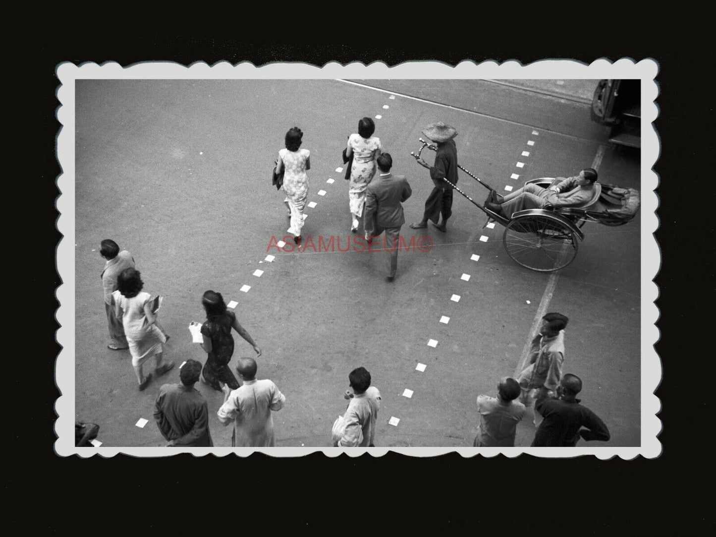 50s Rickshaw Women Cheong Sam Street  Kowloon B&W Vintage Hong Kong Photo #653