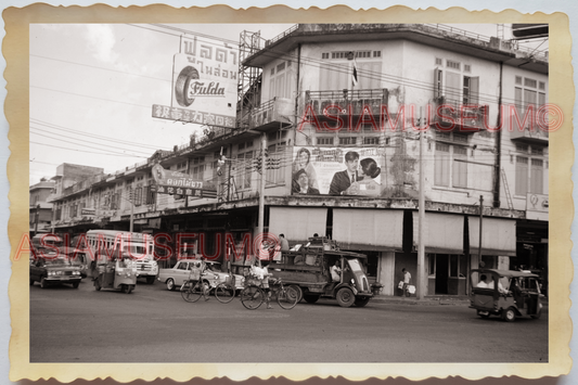 50s THAILAND BANGKOK STREET TYRE CINEMA MOVIE TRUCK BUS TUK Vintage Photo 37118