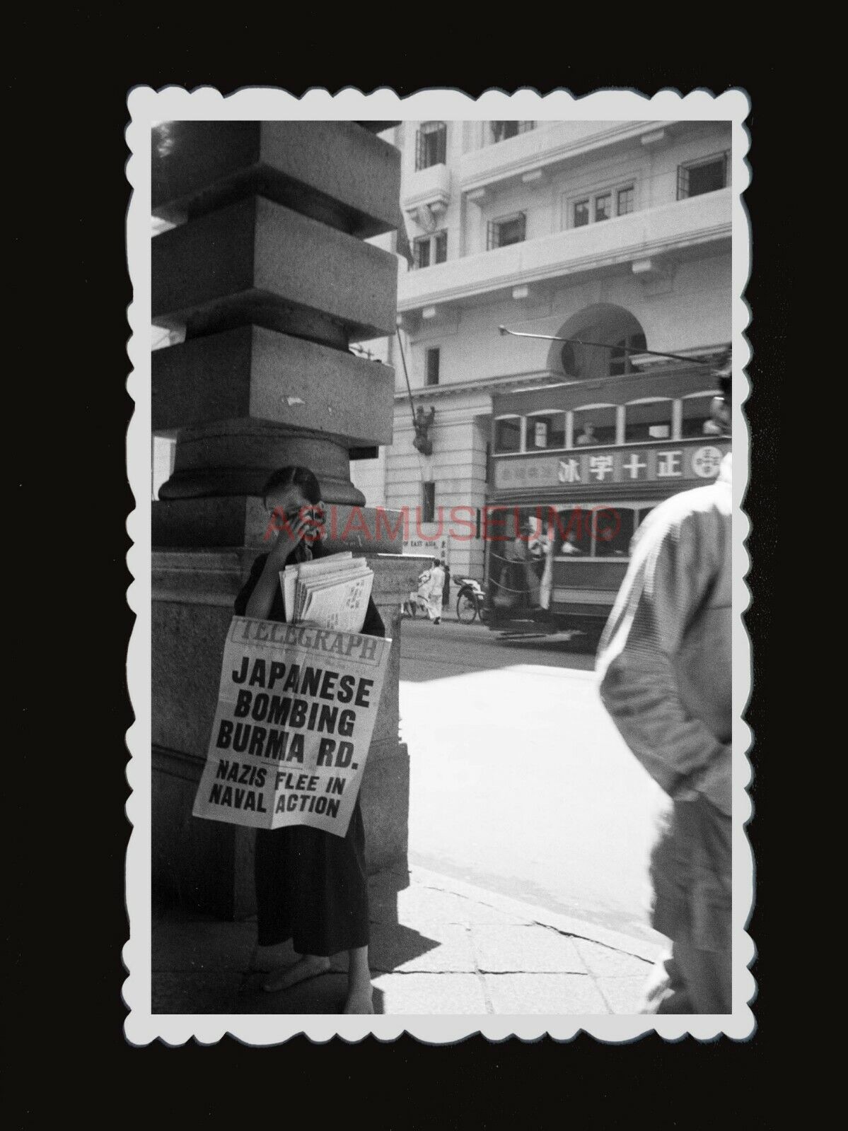 1940s JAPANESE BOMBING BURMA ROAD BUS STREET MAN Vintage Hong Kong Photo #1315