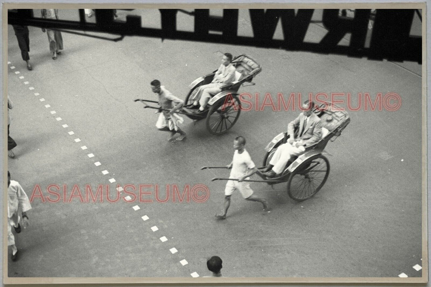 40s Rickshaw Street Scene Man Suit Ads Hong Kong Vintage Photo Postcard RPPC 473