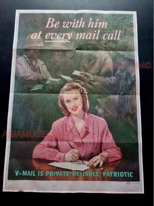 1943 WW2 USA BE WITH HIM AT EVERY MAIL CALL WOMEN SOLDIER PROPAGANDA POSTER 544