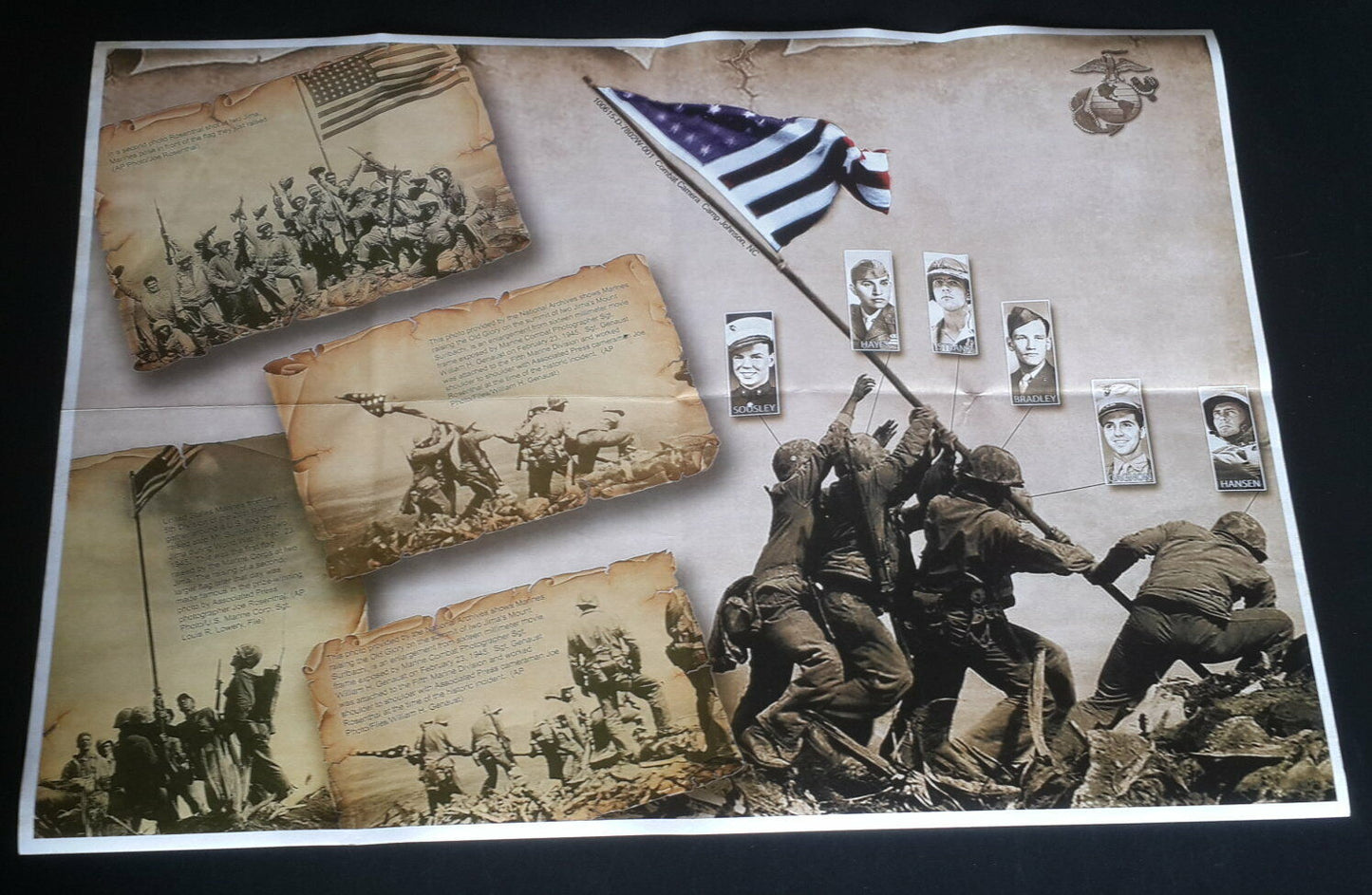 1945 WW2 USA PACIFIC WAR JAPAN IWO JIMA SOLDIER ARMY FLAG TANK PROPAGANDA POSTER