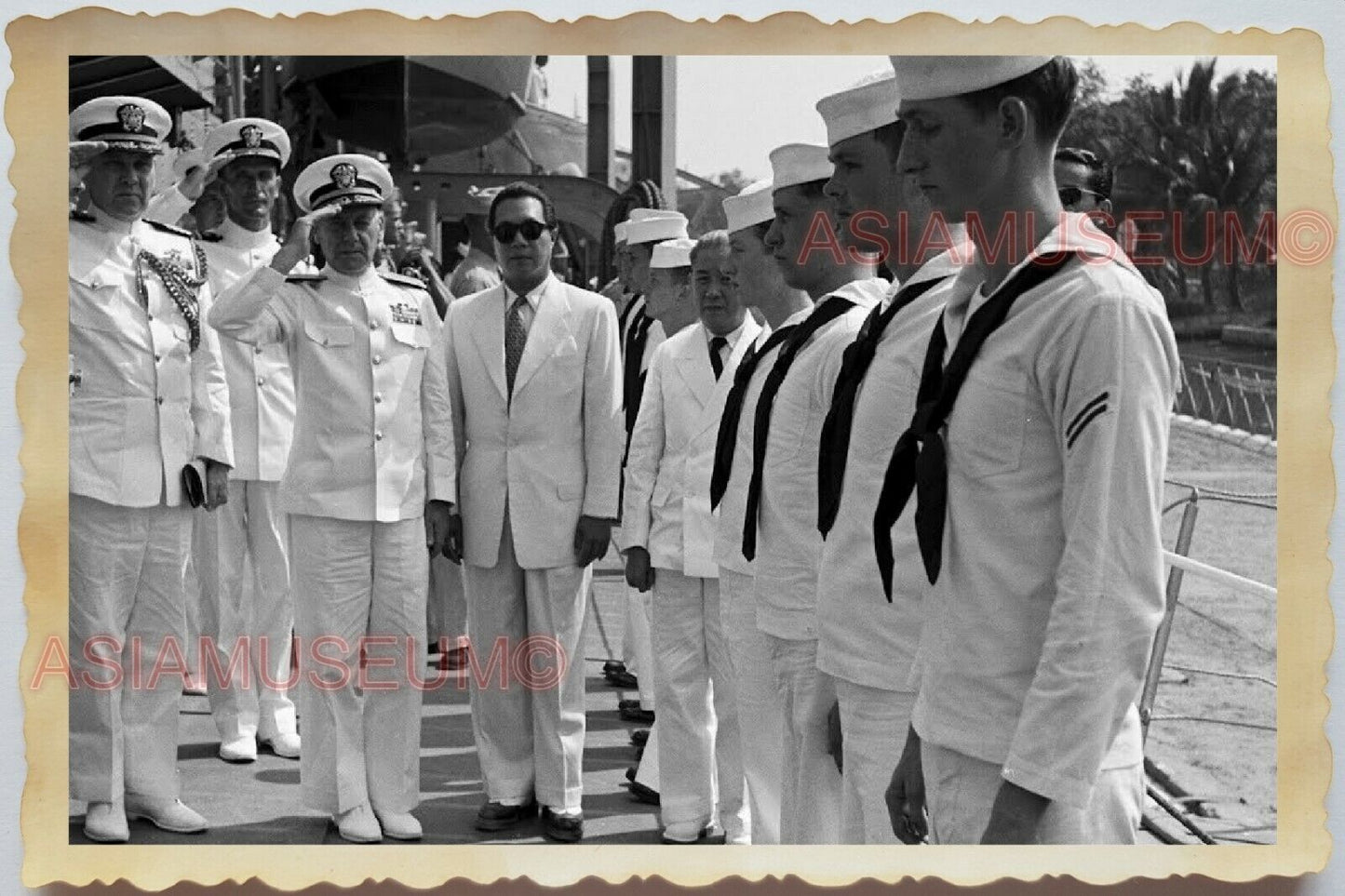 50s Vietnam SAIGON BAO DAI EMPEROR NAVY SHIP SAILOR SALUTE Vintage Photo 1564