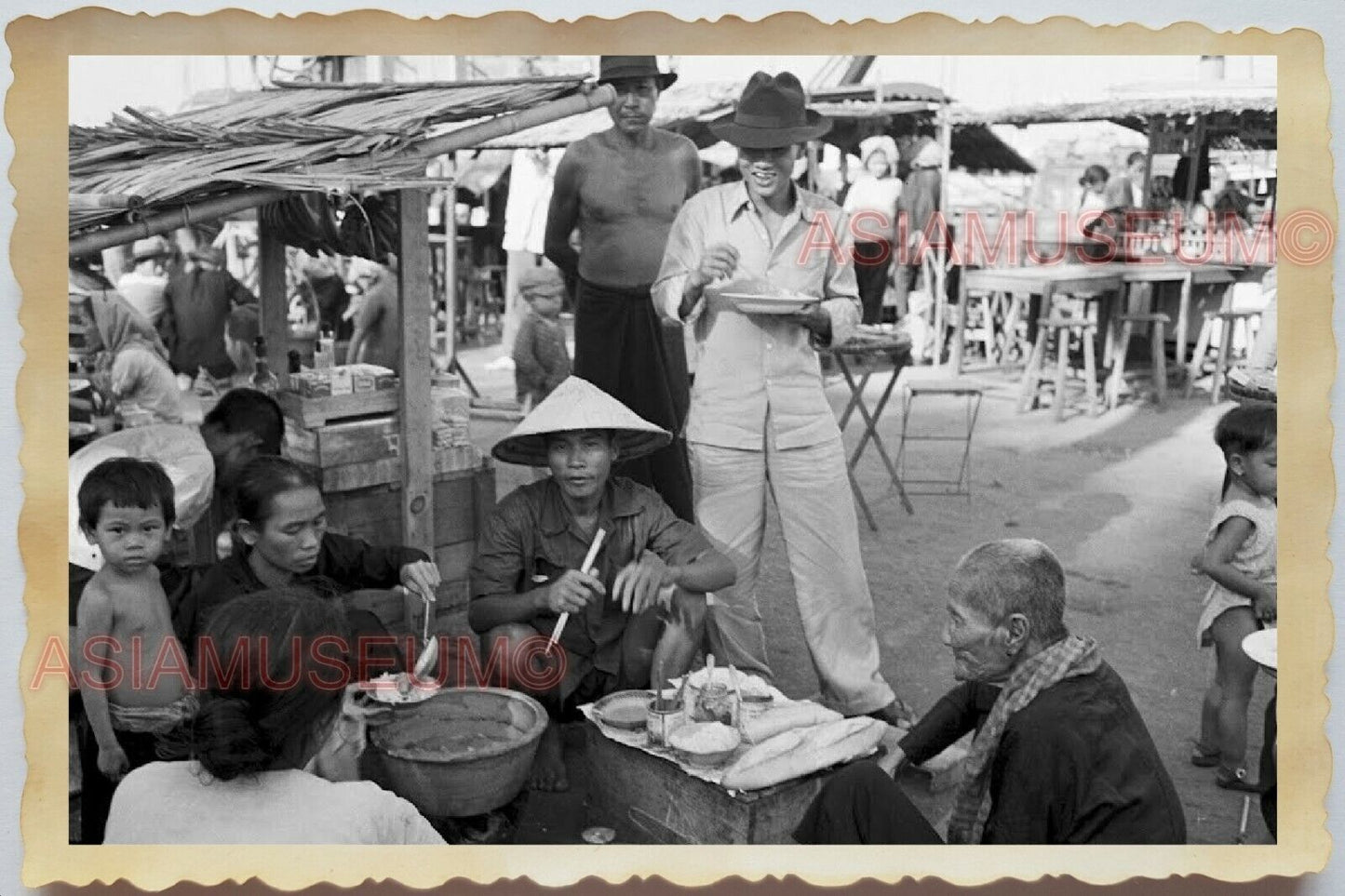 50s Indochina Vietnam Ho Chi Minh Street Scene Food Stall War Vintage Photo #592