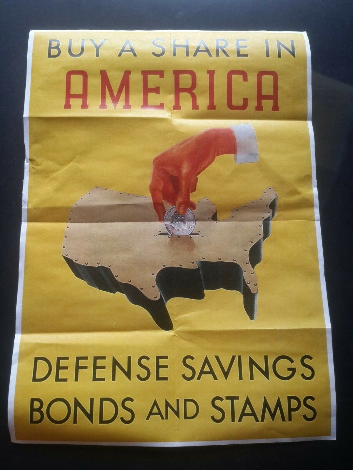 1942 WW2 USA AMERICA BUY DEFENSE SAVING BONDS STAMPS MAP COIN PROPAGANDA POSTER