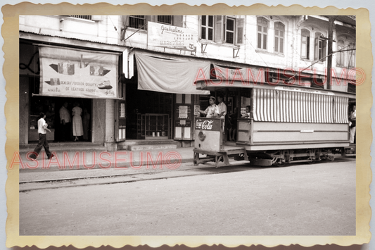 50s THAILAND BANGKOK TRAM CAR BUS STREET SCENE SHOP STORE AD Vintage Photo 30120